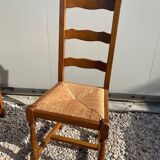 Set of 6 wooden and straw chairs