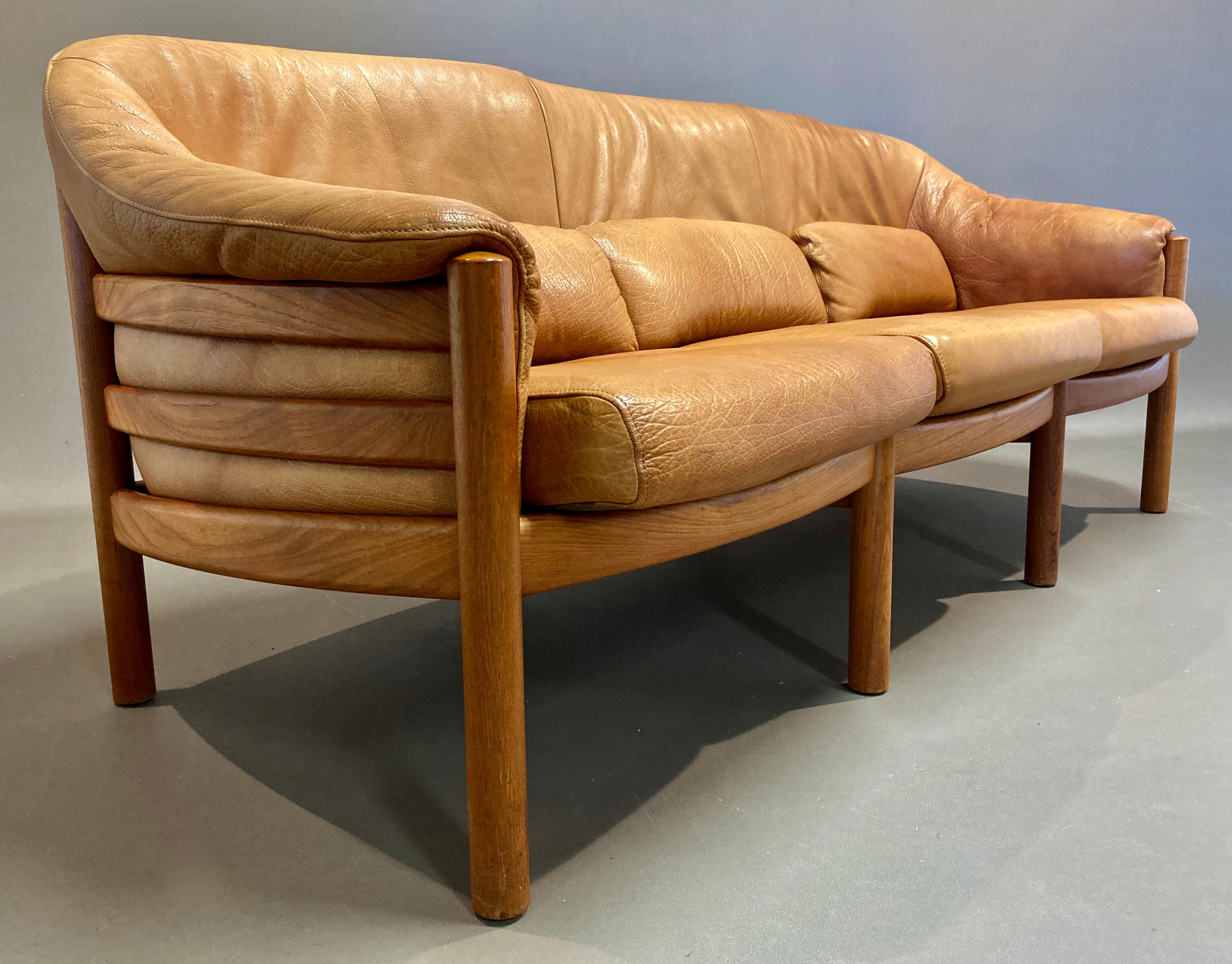 Teak and leather sofa scandinavian design 1960