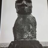 Vintage framed silver print, Moai of Easter Island, ethnological mission from 1970