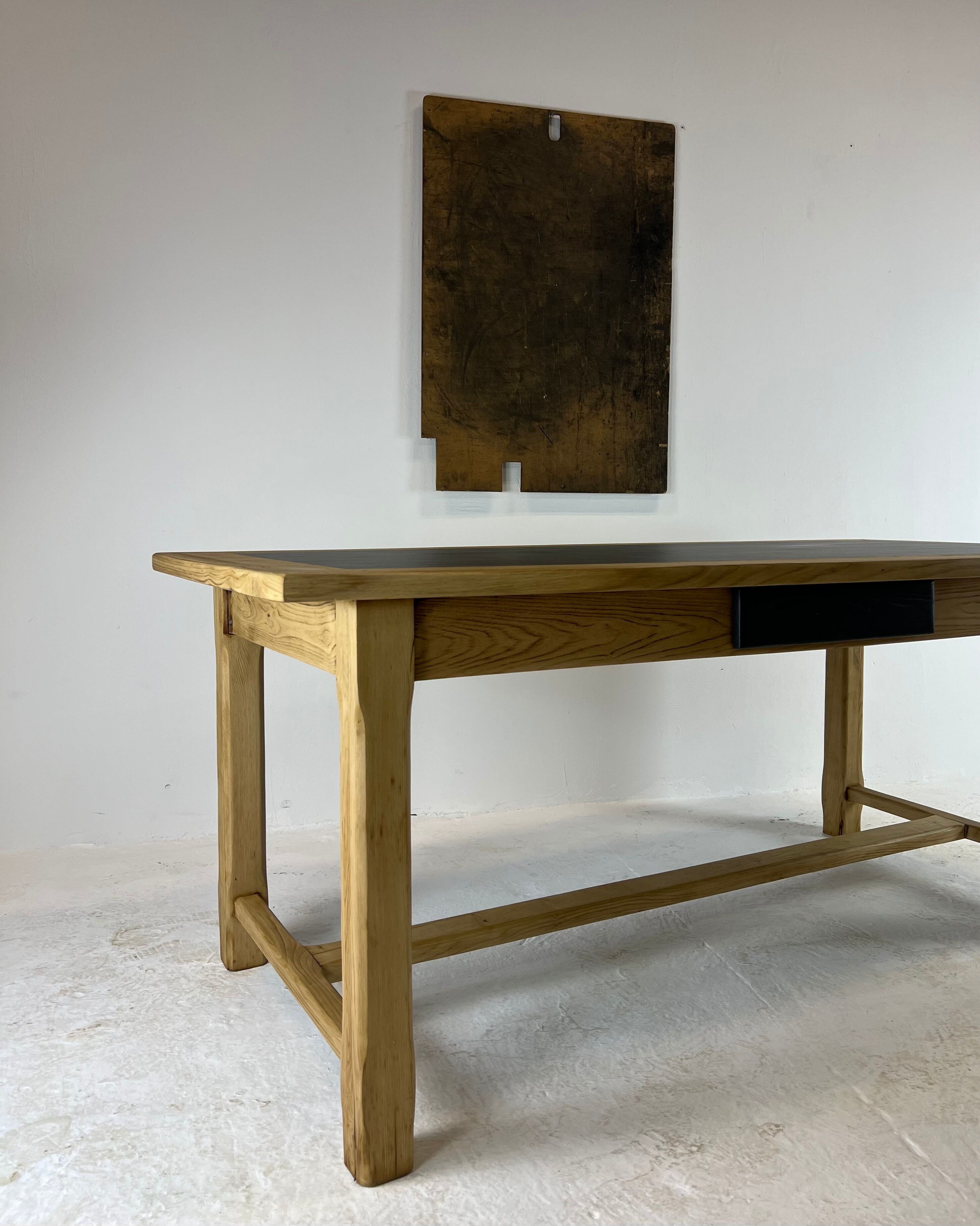 Oak farmhouse table, black top