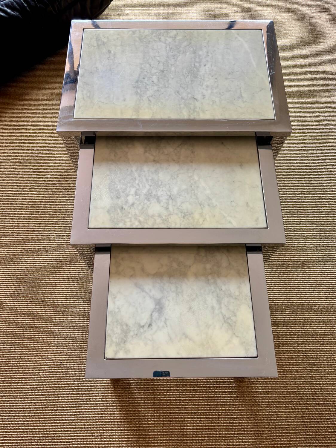 3 nesting tables, chrome & marble - 1978
