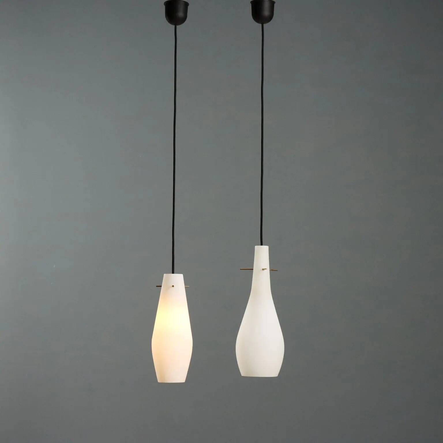 Vintage metal and opaline glass lamps, Italian design, 1960s.