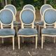 6 Louis XVI medallion chairs in beige wood and blue fabric from the 18th century.