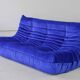 Togo three-seat sofa in blue velvet by Michel Ducaroy for Ligne Roset