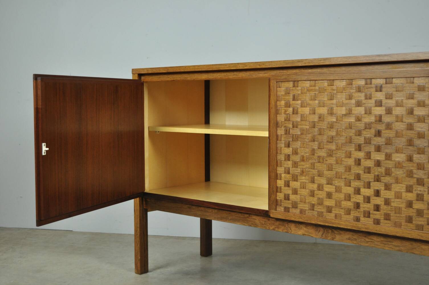 Vintage German Rio sideboard in rosewood, woven finish, Leo Bub, 19