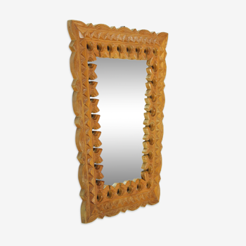 Wall mirror with hand carved wooden frame, Czechoslovakia 1950s