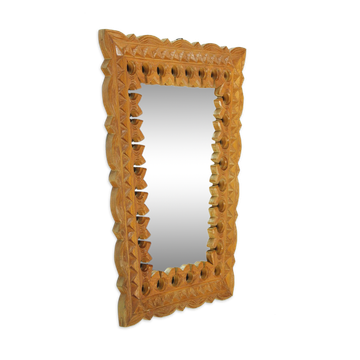 Miroir en bois sculpté à la main, Tchécoslovaquie 1950