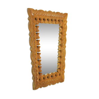 Wall mirror with hand carved wooden frame, Czechoslovakia 1950s