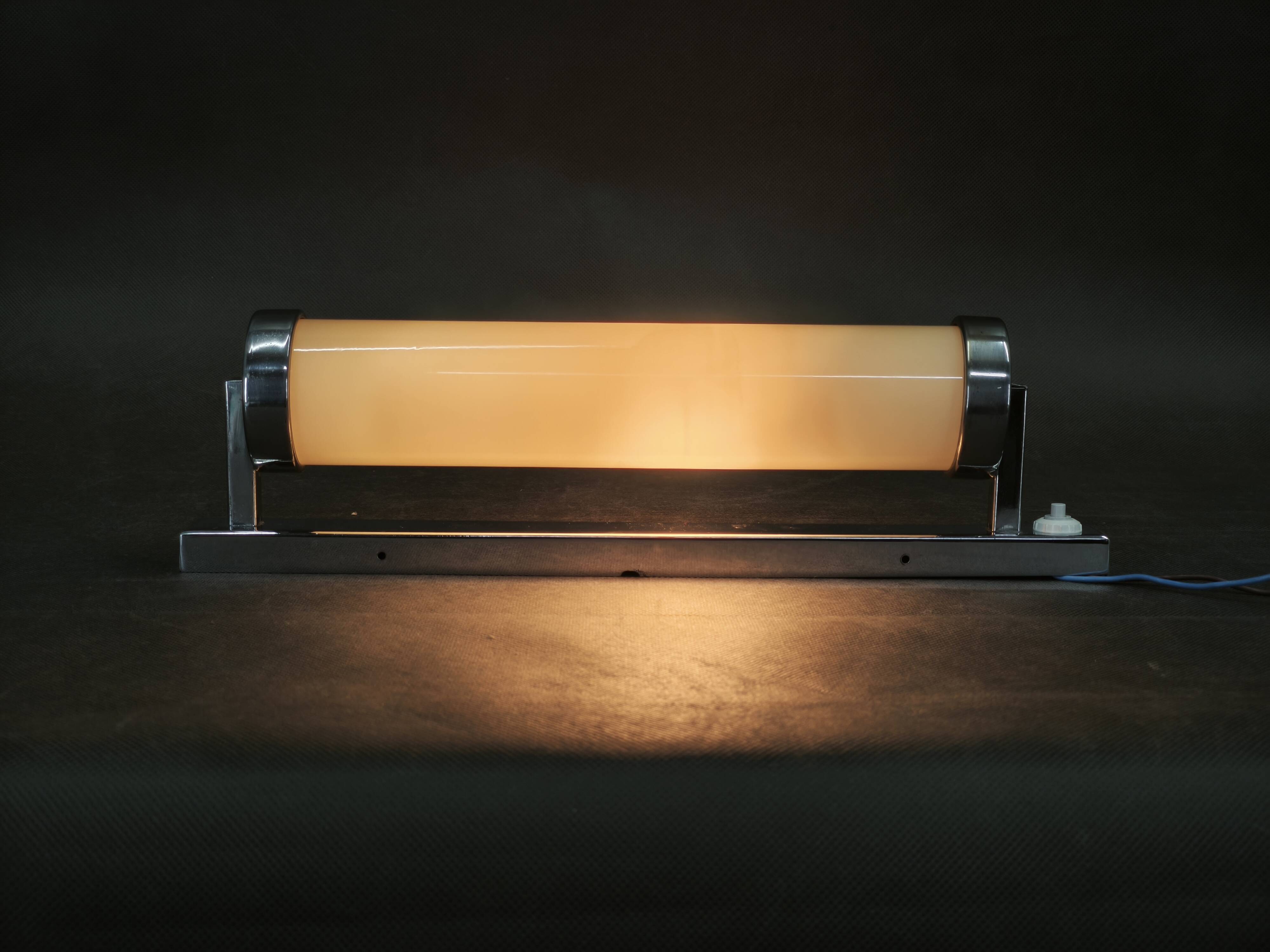 1930s Bauhaus Chrome and Cream Glass Wall Light, Czechoslovakia