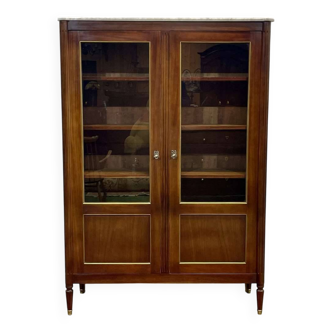 Louis XVI style bookcase in mahogany and marble top from the 70s
