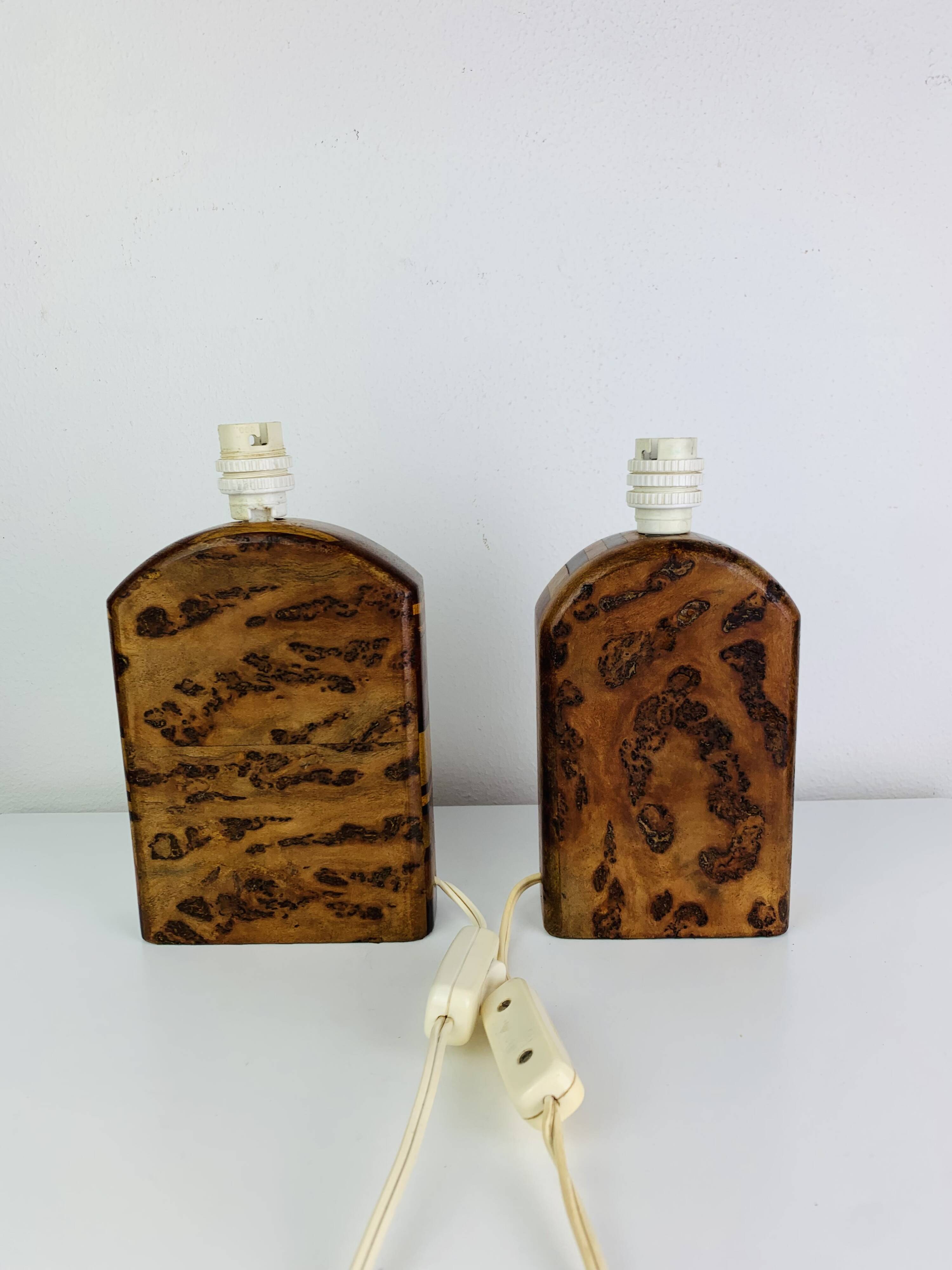 Pair of lamps in elm burl, vintage