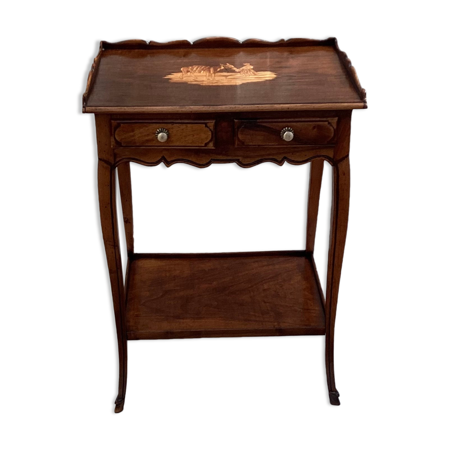 Old wooden side table with marquetry