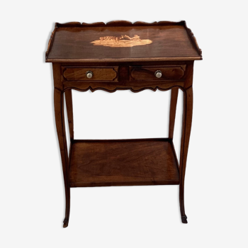 Old wooden side table with marquetry