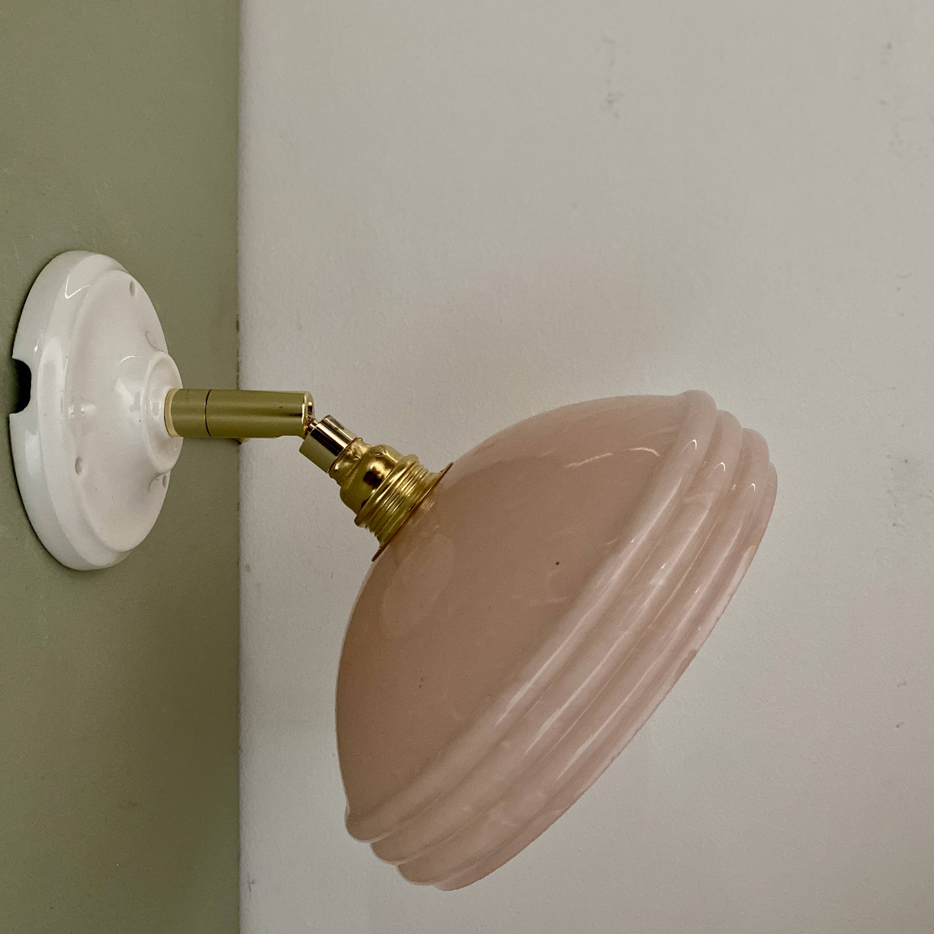 Vintage lampshade wall lamp in pink Clichy glass