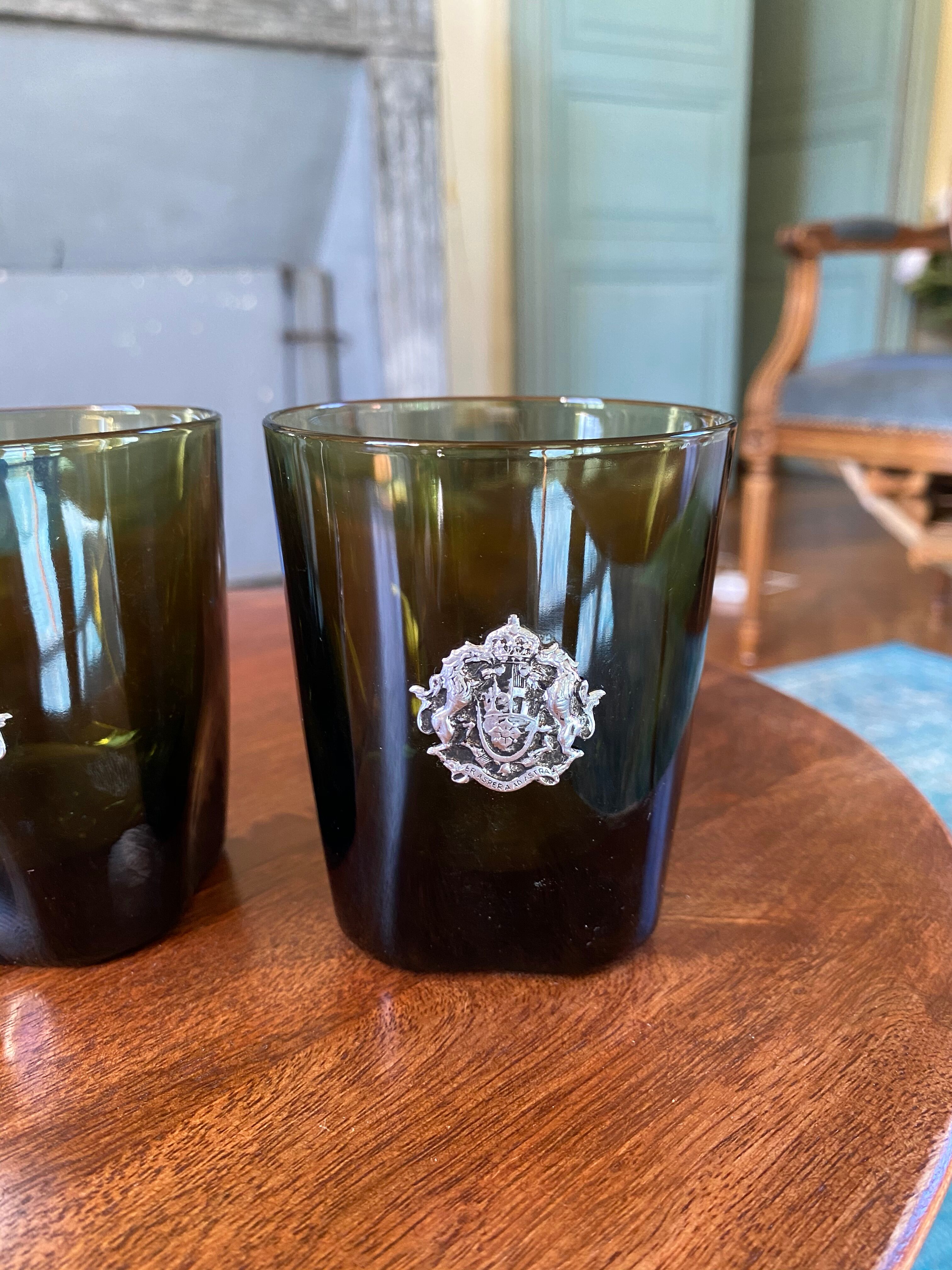 Lot of 4 old glasses with silver crest