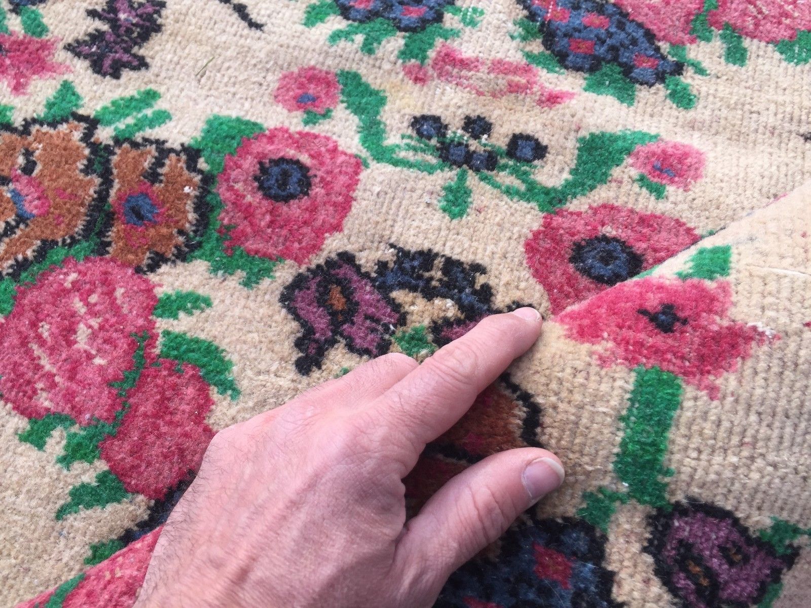 Old tribal handmade distressed persian wool rug country house chic turkish 192x108cm