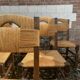 Six brutalist chairs straws and wood 60s