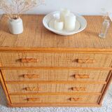 Vintage rattan chest of drawers circa 70s