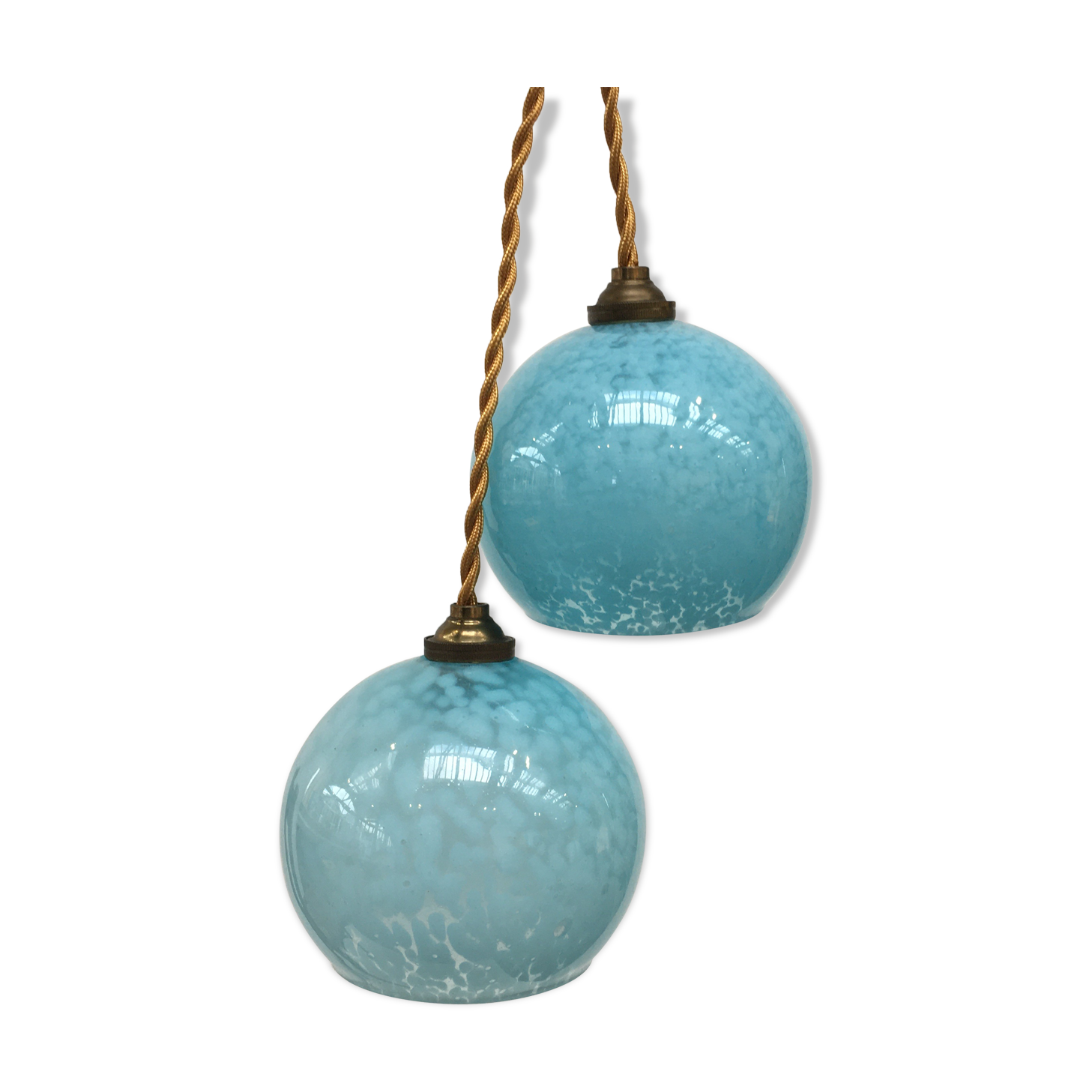 Pair of hanging lamps balls of blue Clichy