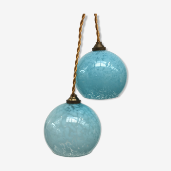 Pair of hanging lamps balls of blue Clichy