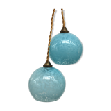 Pair of hanging lamps balls of blue Clichy