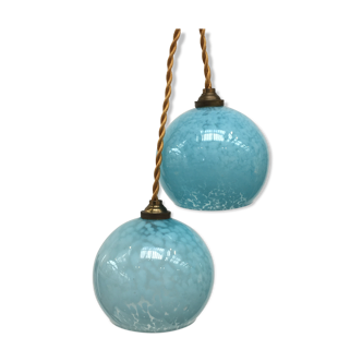 Pair of hanging lamps balls of blue Clichy