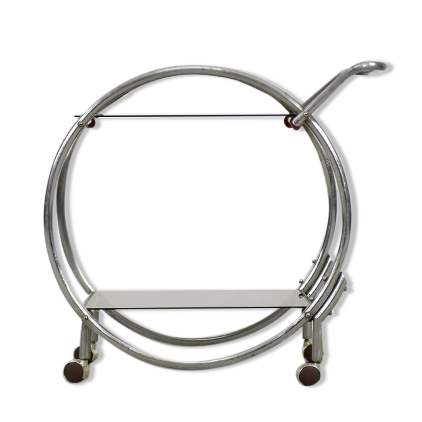 Vintage art déco chrome and glass round bar cart, 1930s