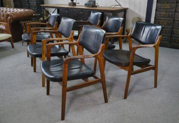 Ensemble de 6 fauteuils scandinaves en cuir et palissandre par Gondo Gravesen pour l’Atelier Bondo Gravesen Snedkerier 1960’s