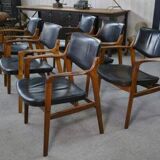 Ensemble de 6 fauteuils scandinaves en cuir et palissandre par Gondo Gravesen pour l’Atelier Bondo Gravesen Snedkerier 1960’s