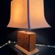 70s leather and wood pagoda lamps