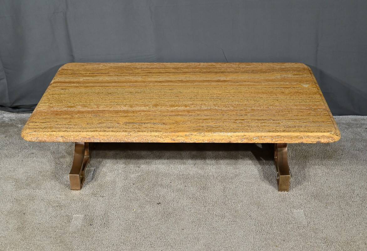 Brass and travertine coffee table, Art Deco period, 1930