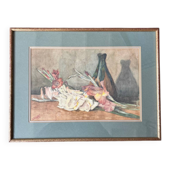 Antique Floral Still Life Watercolor