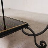 Table basse vintage avec 2 plateaux en verre avec impression des années 50