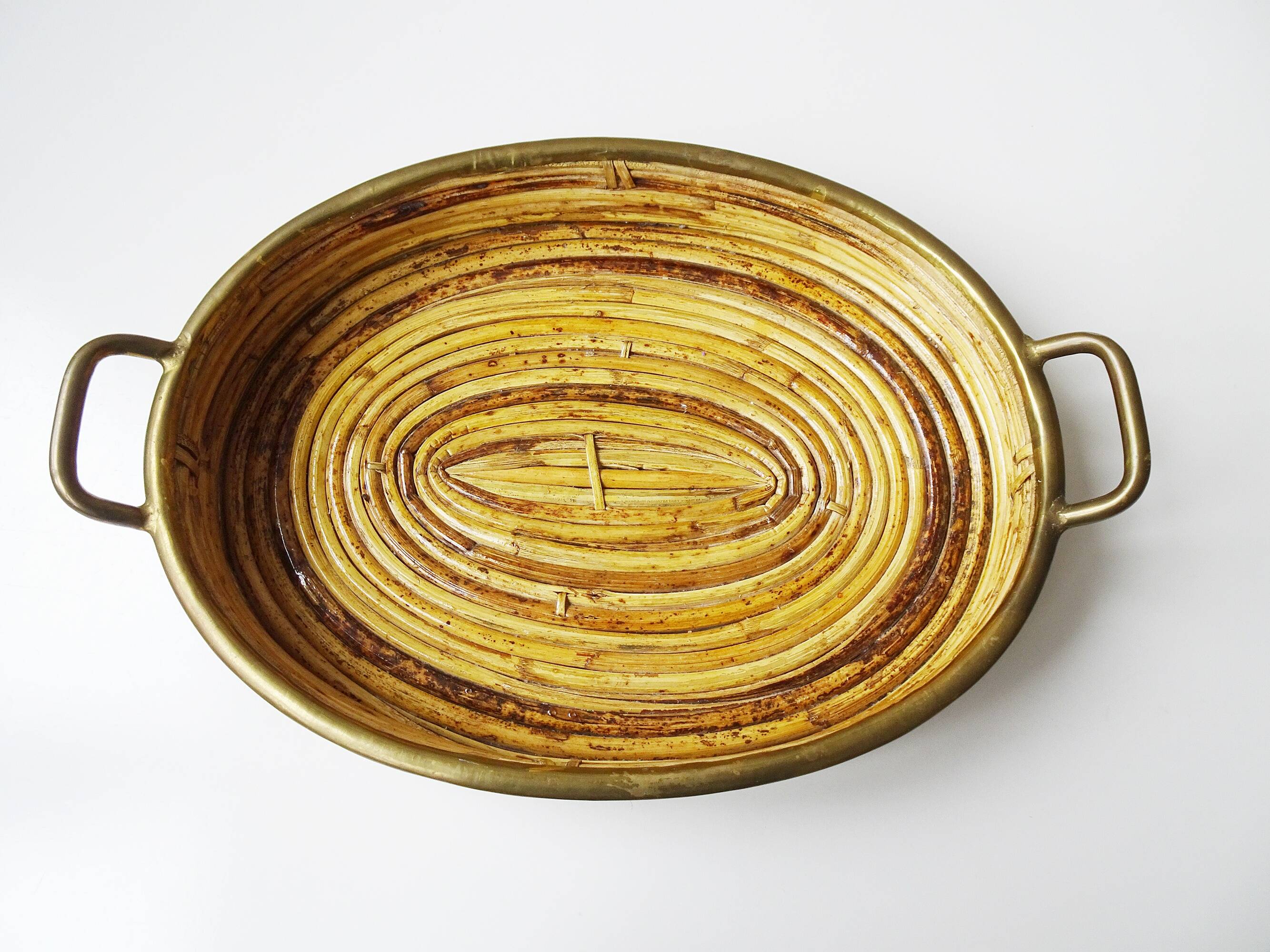 Rattan and brass tray, Gabriella Crespi style serving tray ​
