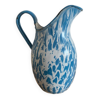 Blue and white speckled enameled pitcher