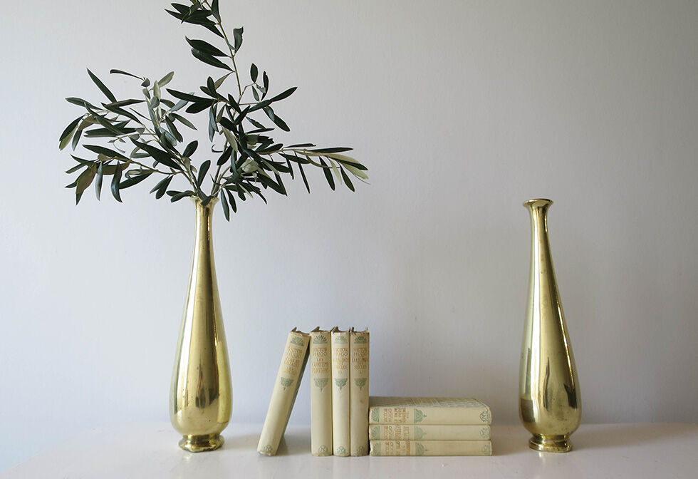 Lot of two brass soliflore vases