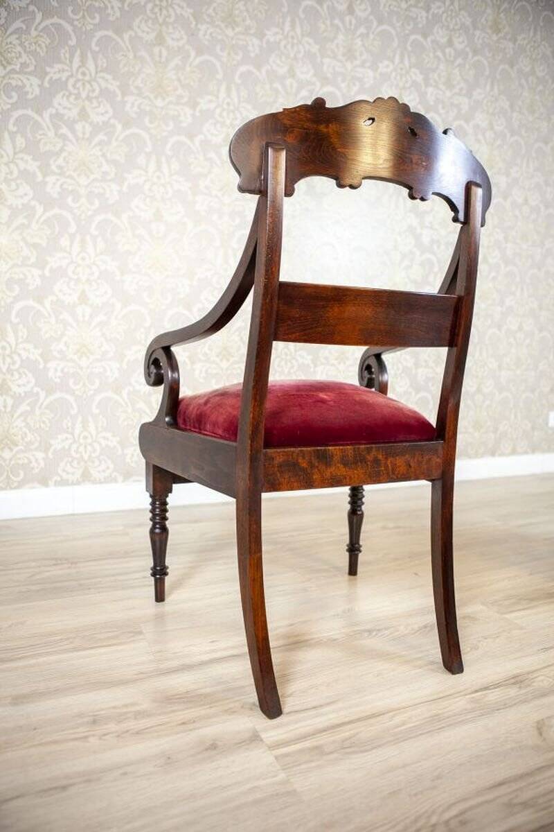 Set of Empire Mahogany Armchairs in Red Upholstery, 19th Century