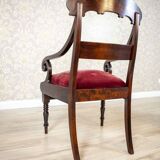 Set of Empire Mahogany Armchairs in Red Upholstery, 19th Century