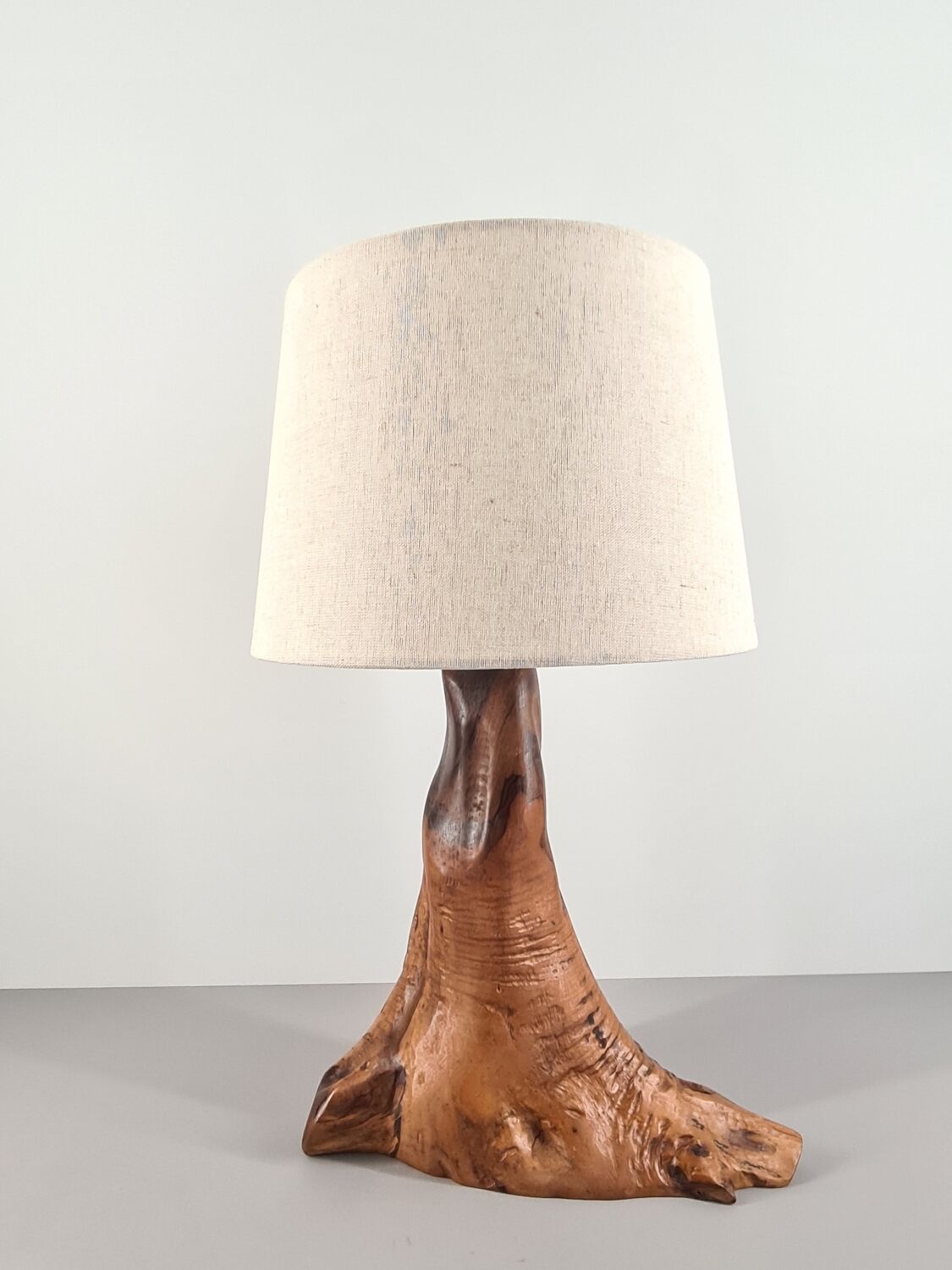 Brutalist stump lamp in olive wood 1950