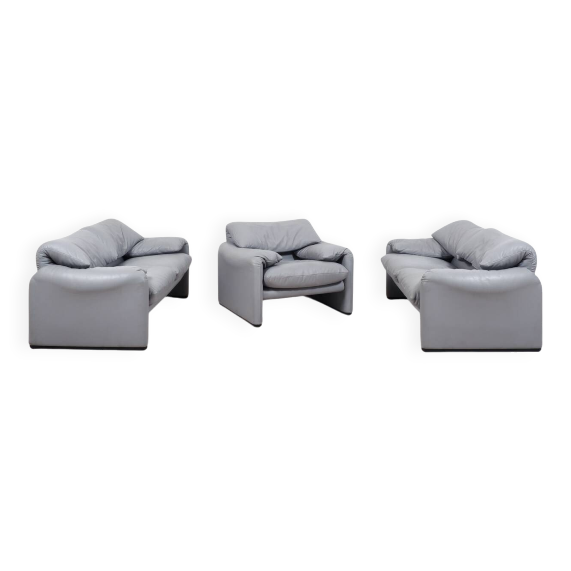 Ensemble de sièges en cuir « Maralunga » de Vico Magistretti pour Cassina