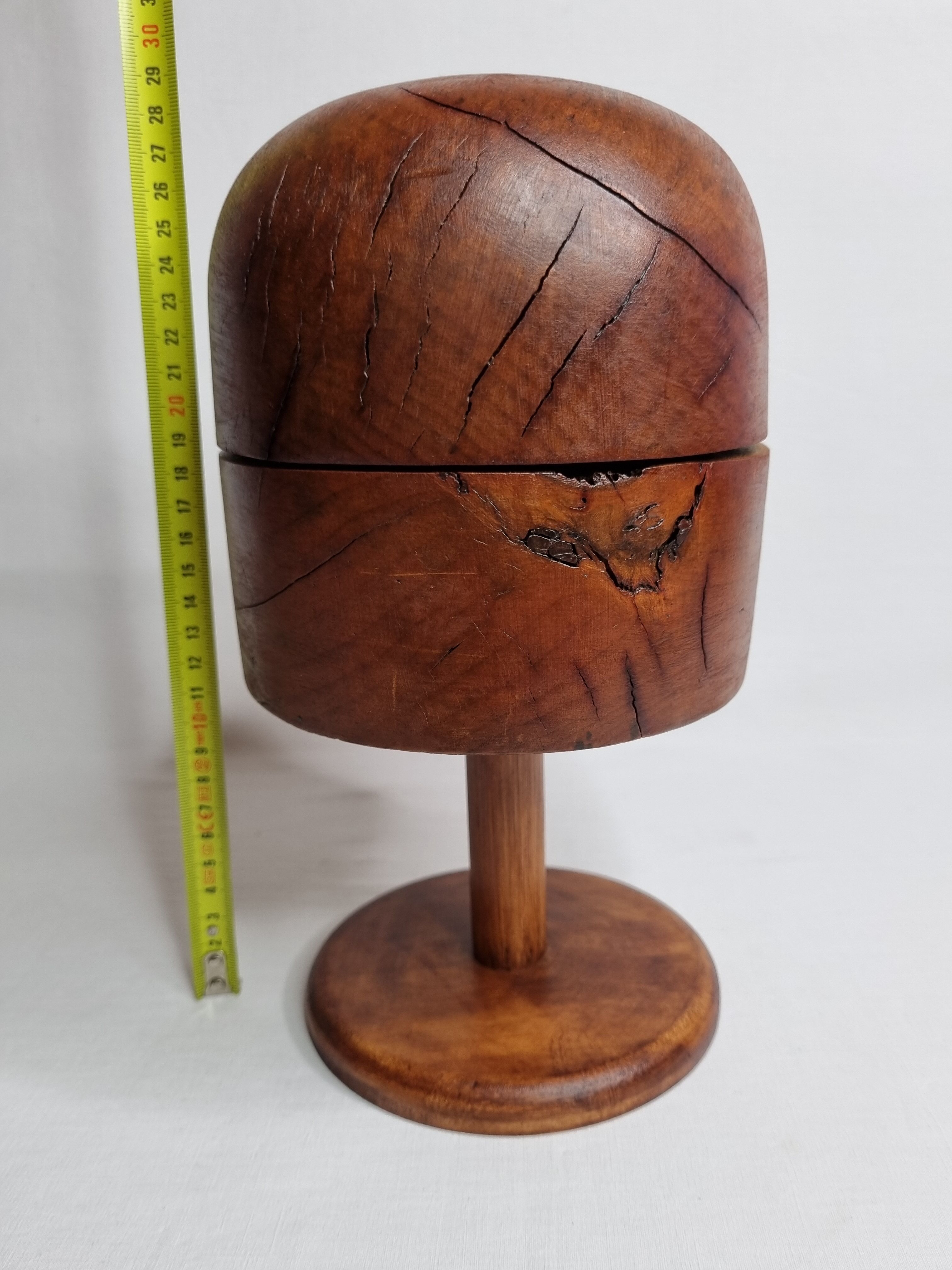 Old wooden hat shape on foot, 1900, 29 cm