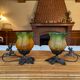 Pair of lamps cherubs bronze vintage glass paste