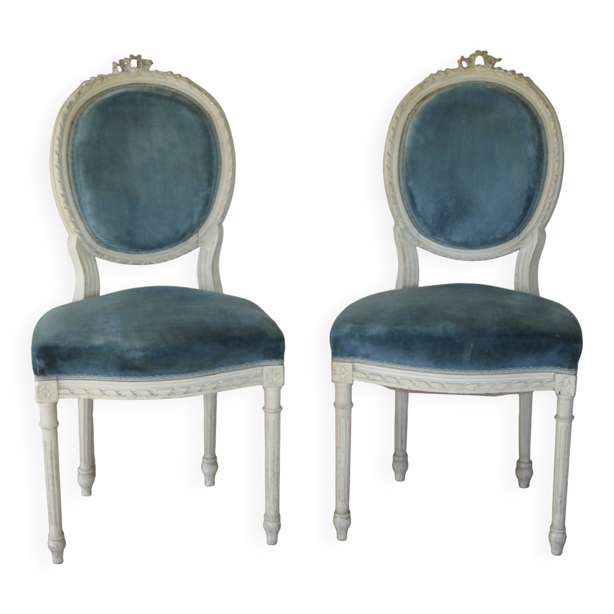Pair of Louis XVI style medallion back chairs
