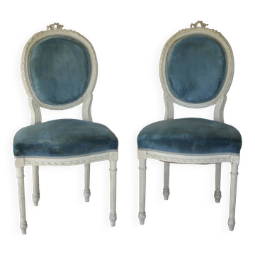Pair of Louis XVI style medallion back chairs