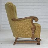 1960s, Danish armchair, furniture cotton/wool fabric, solid oak wood.