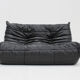 Canapé 2 places vintage Togo Ligne Roset en cuir noir par Michel Ducaroy années 1990