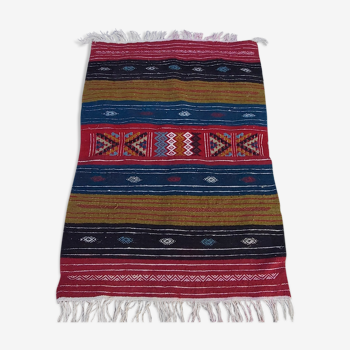 Tapis kilim multicolore traditionnel fait main en pure laine 100×70cm