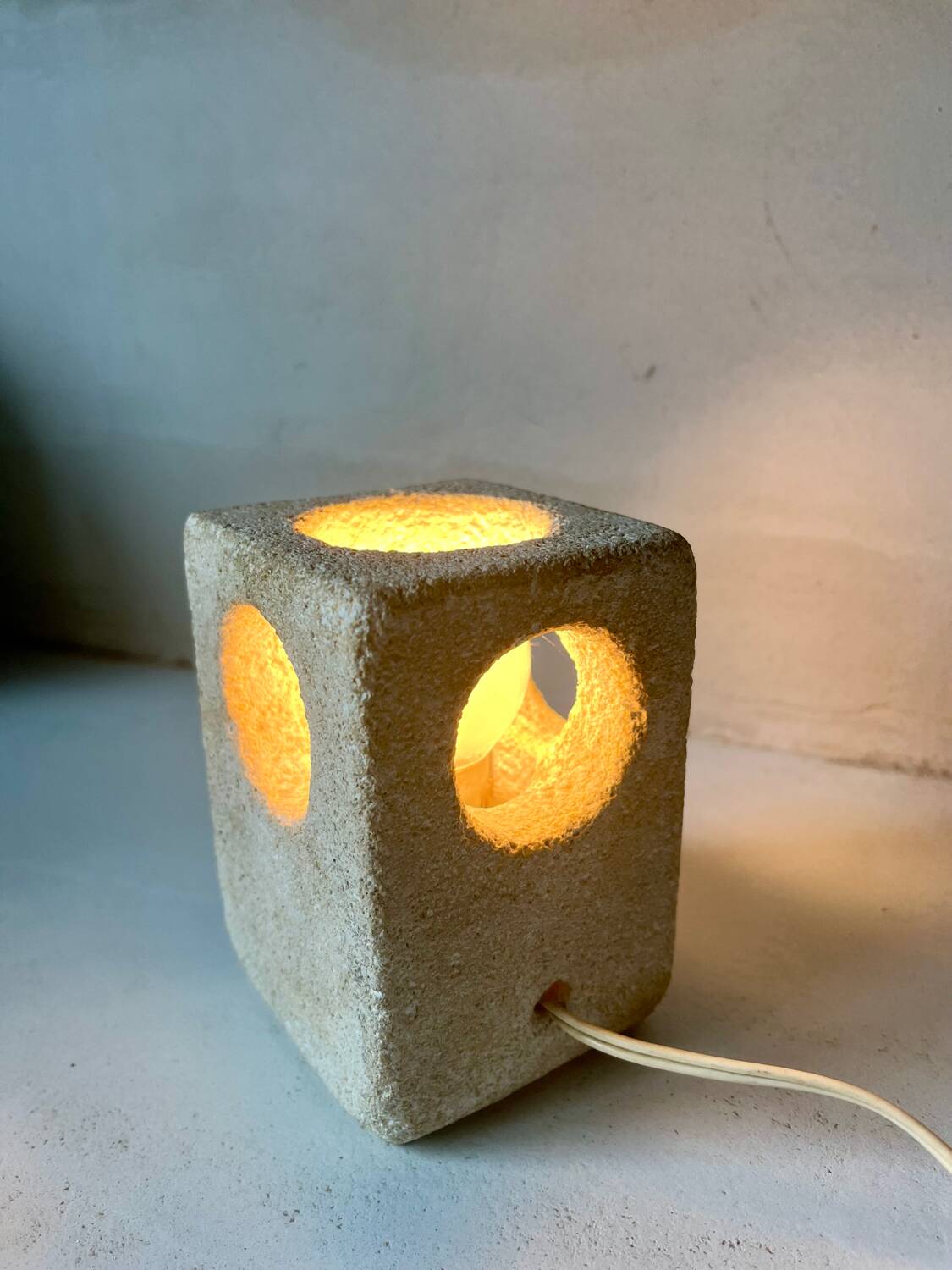 Brutalist stone sculpture lamp