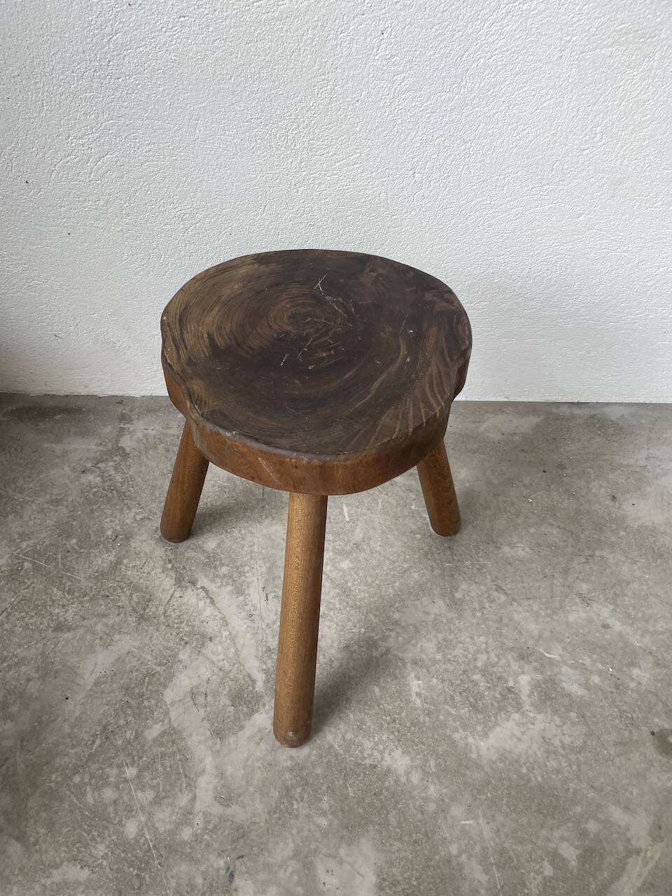 50s tripod oak stool