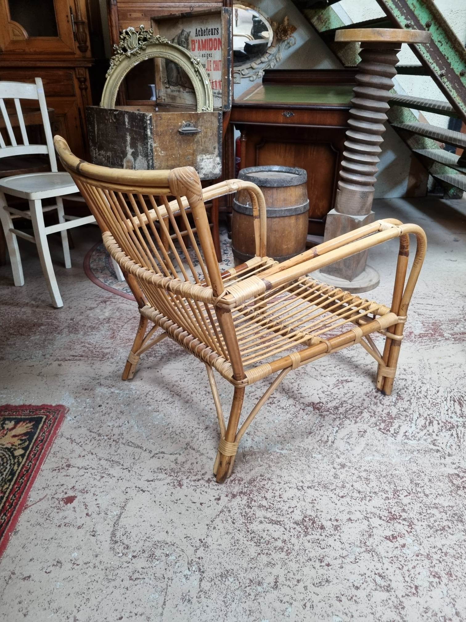 Antique rattan armchair